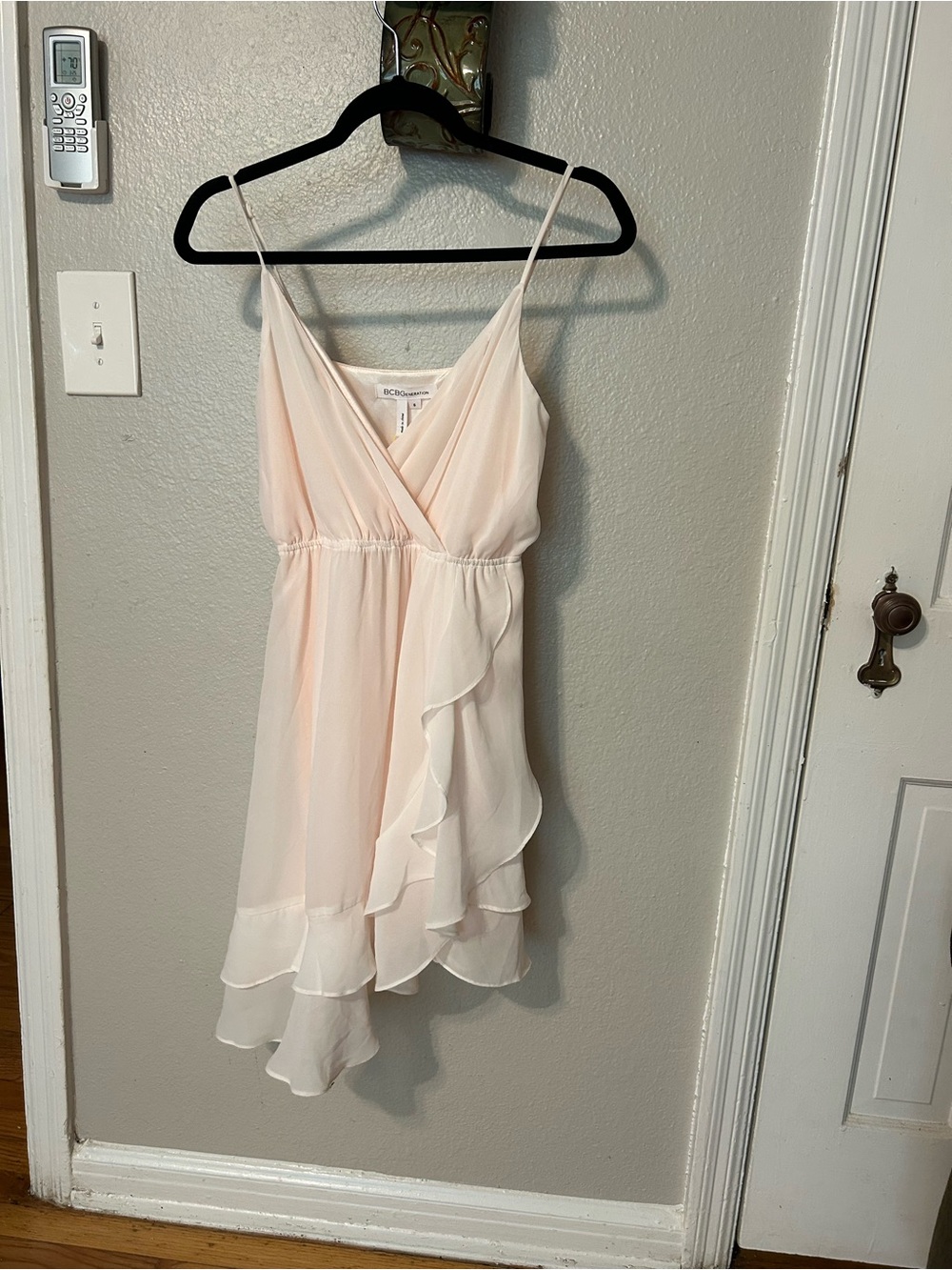 BCBGMaxAzria Pale Blush Asymmetrical Ruffled Chiffon Dress